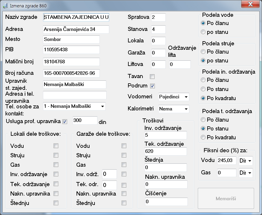 Podaci o zgradi